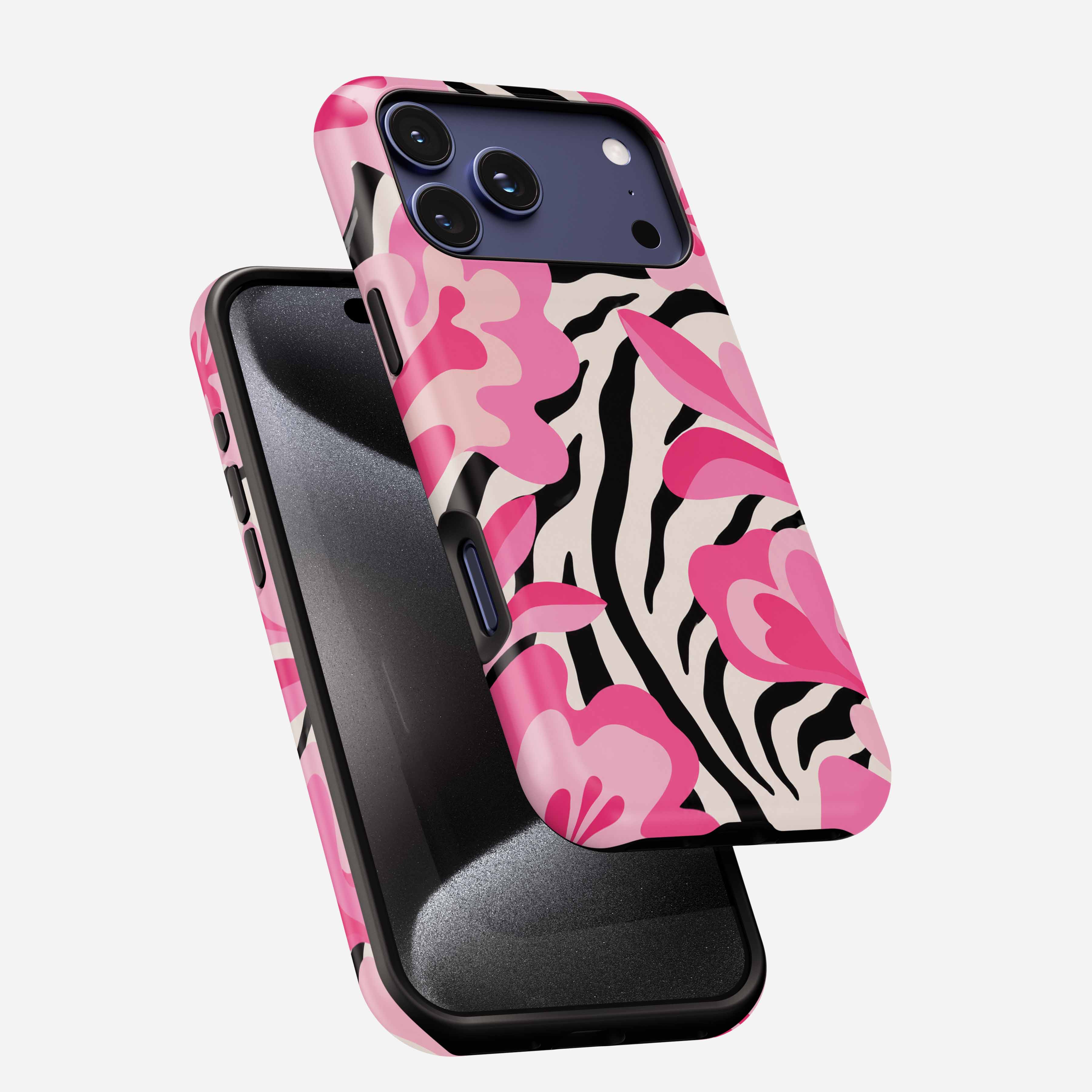 Pink Safari MagSafe Tough Phone Case with floral and zebra stripe pattern for iPhone