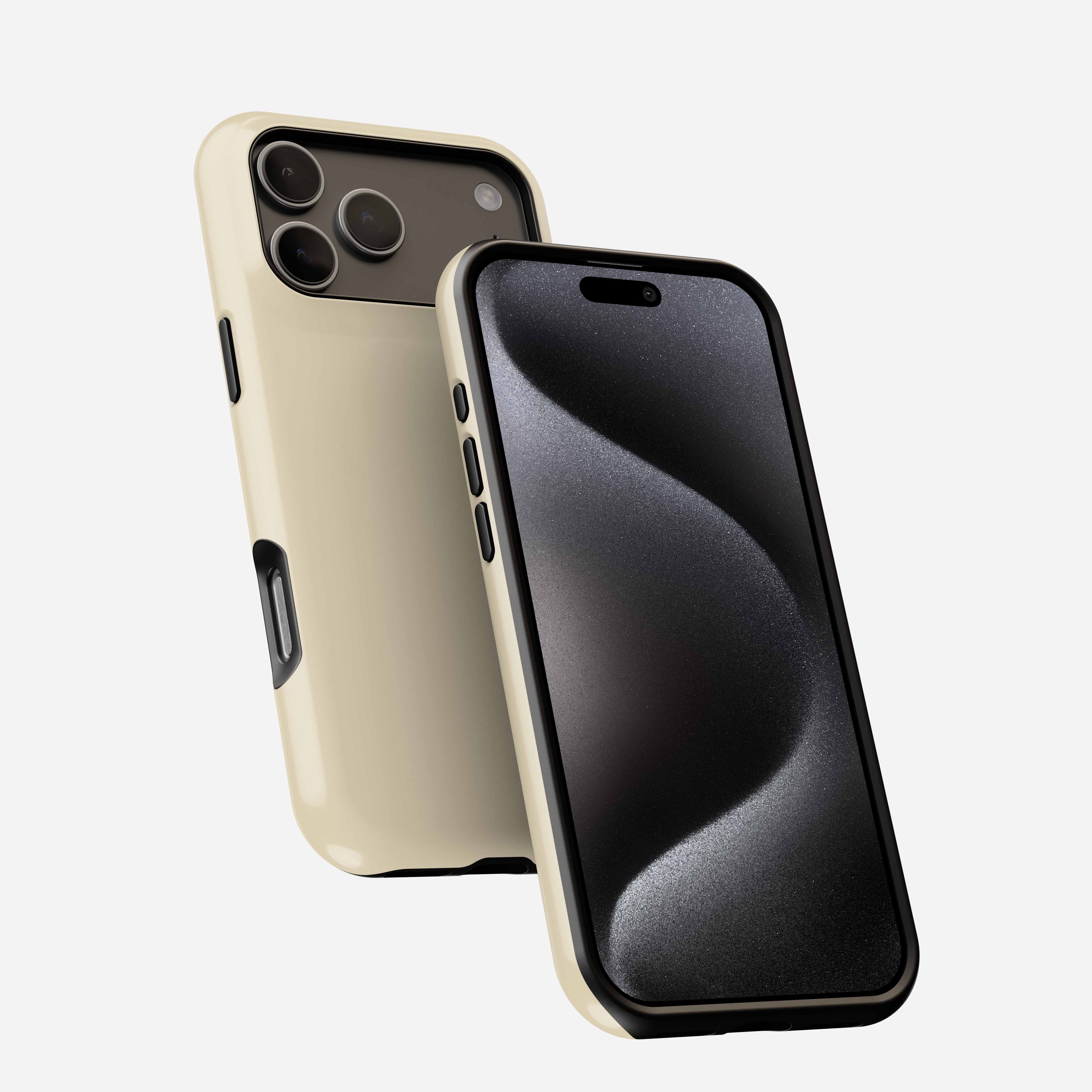 Butter Yellow MagSafe Tough Phone Case with black accents, front and back view
