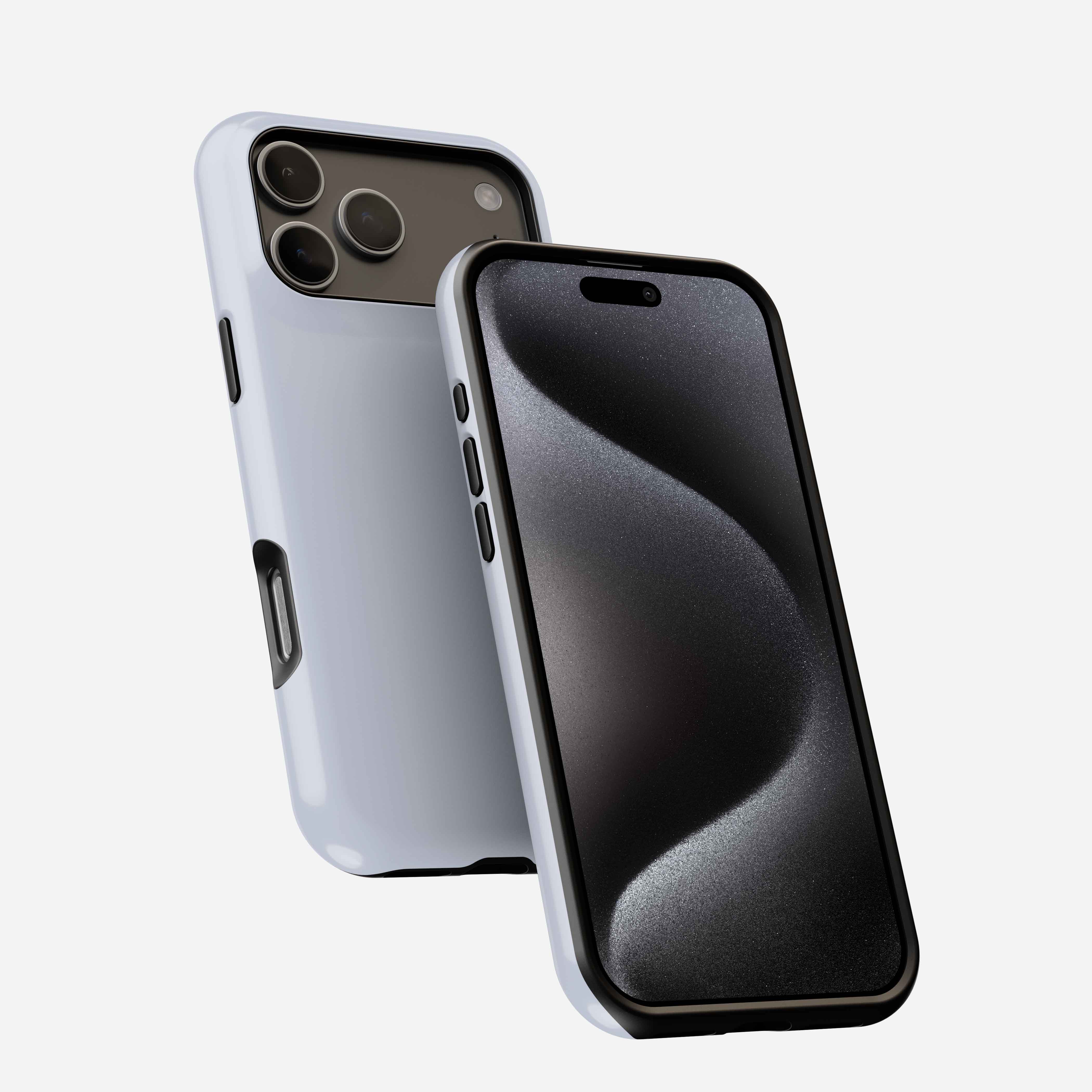 Blueberry Milk MagSafe Tough Phone Case in light blue, shown front and back with triple camera cutout.