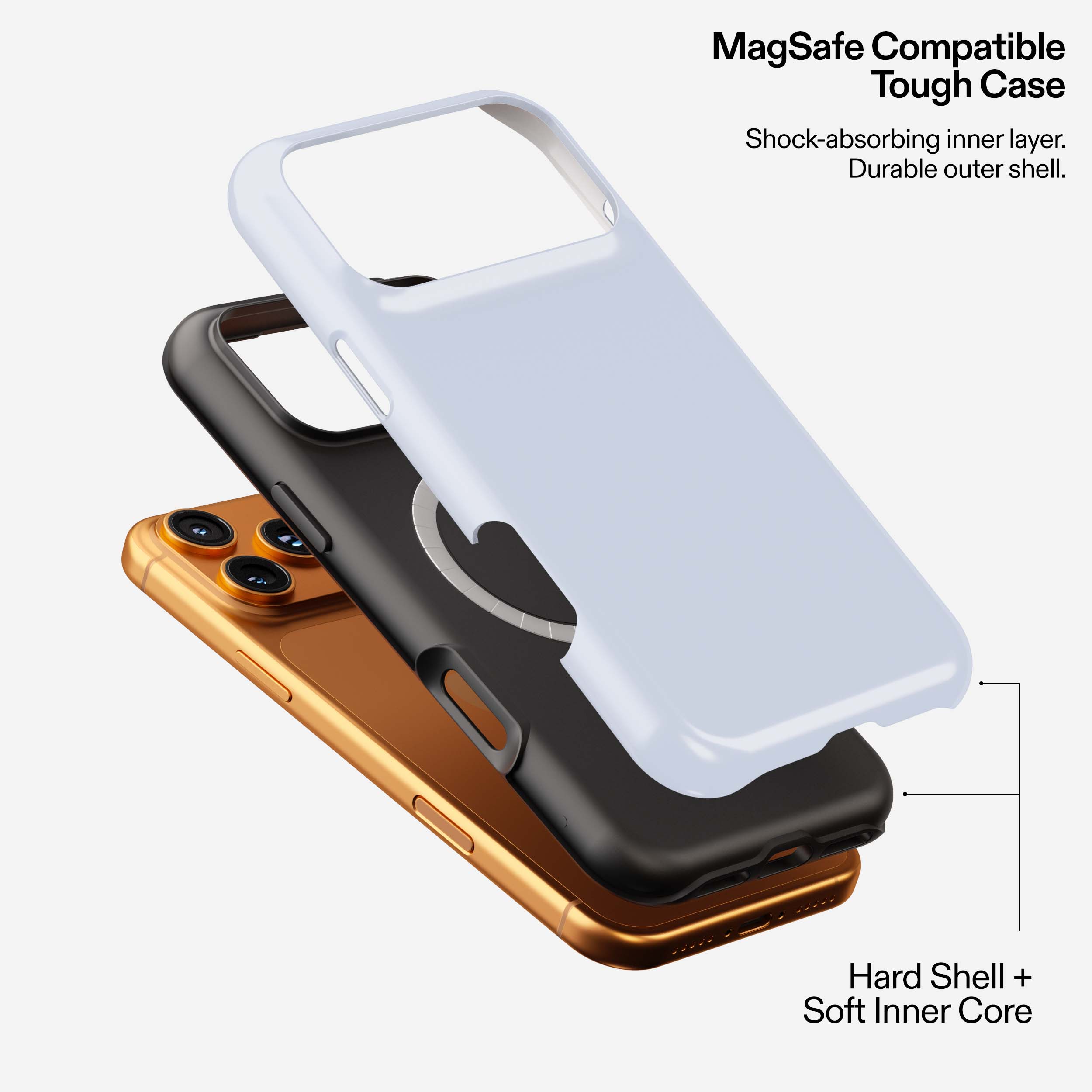 Blueberry Milk MagSafe Tough Phone Case stacked in three colors showing shock-absorbing layers.